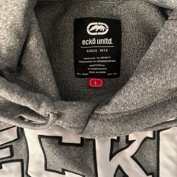 Ecko Unlimited Men’s Hoodie Gray Vintage Y2K street wear Charcoal Sweatshirt - Picture 7 of 7